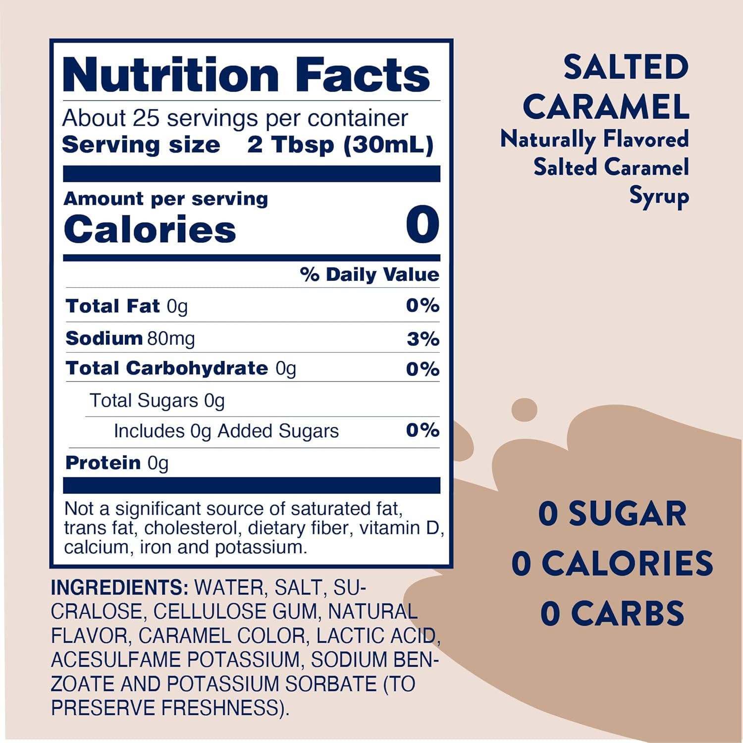 Sugar Free Coffee Syrup, Salted Caramel Coffee Flavoring Syrup, Zero Calorie Dri