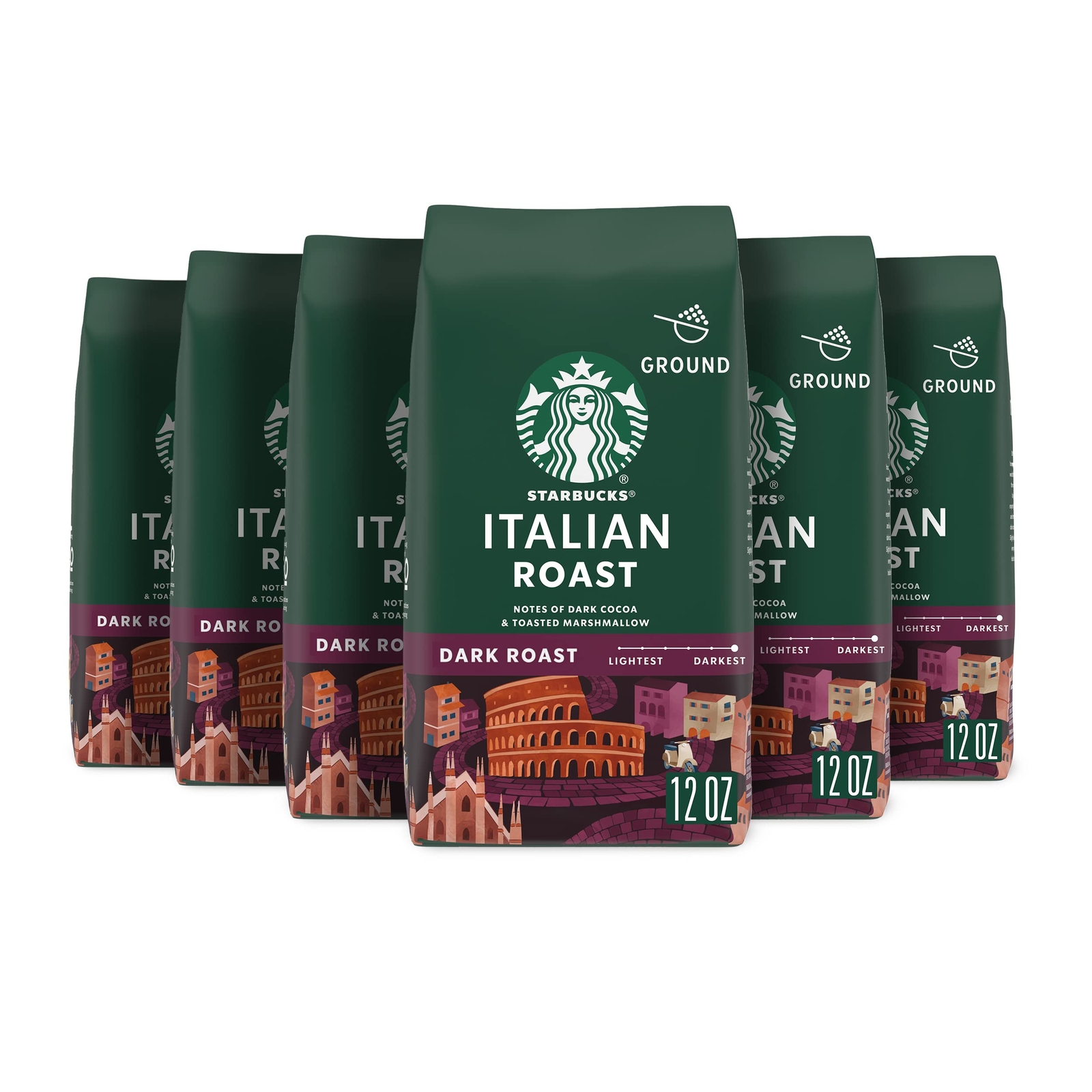 Starbucks Italian Roast Coffee 12 Ounce Pack of 6 Dark Roast Ground Coffee