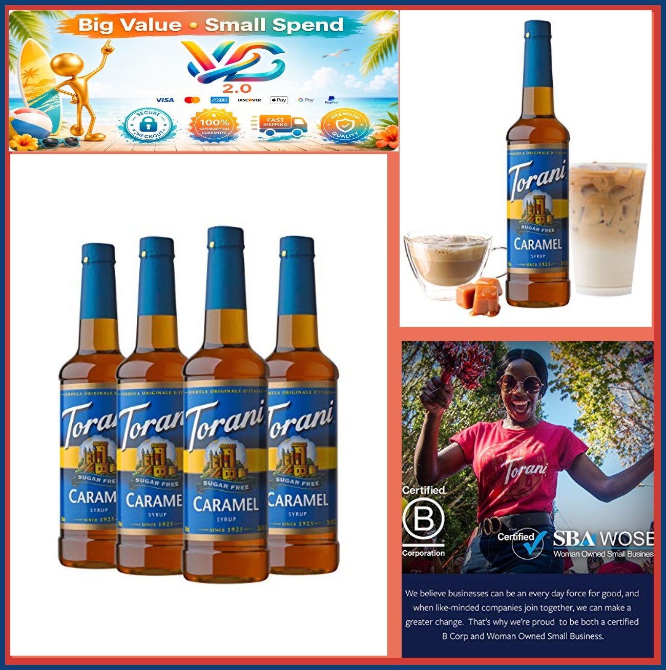Sugar Free Caramel Syrup 25.4 fl oz 4 Pack Coffee Flavoring