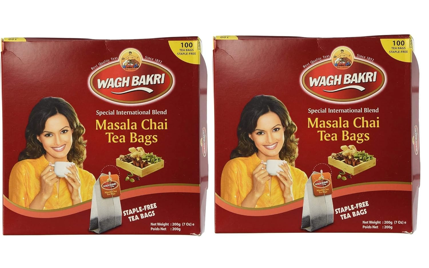 100 Count Pack of 2 Indian Premium Quality Masala Chai Tea Bags Spices Blend