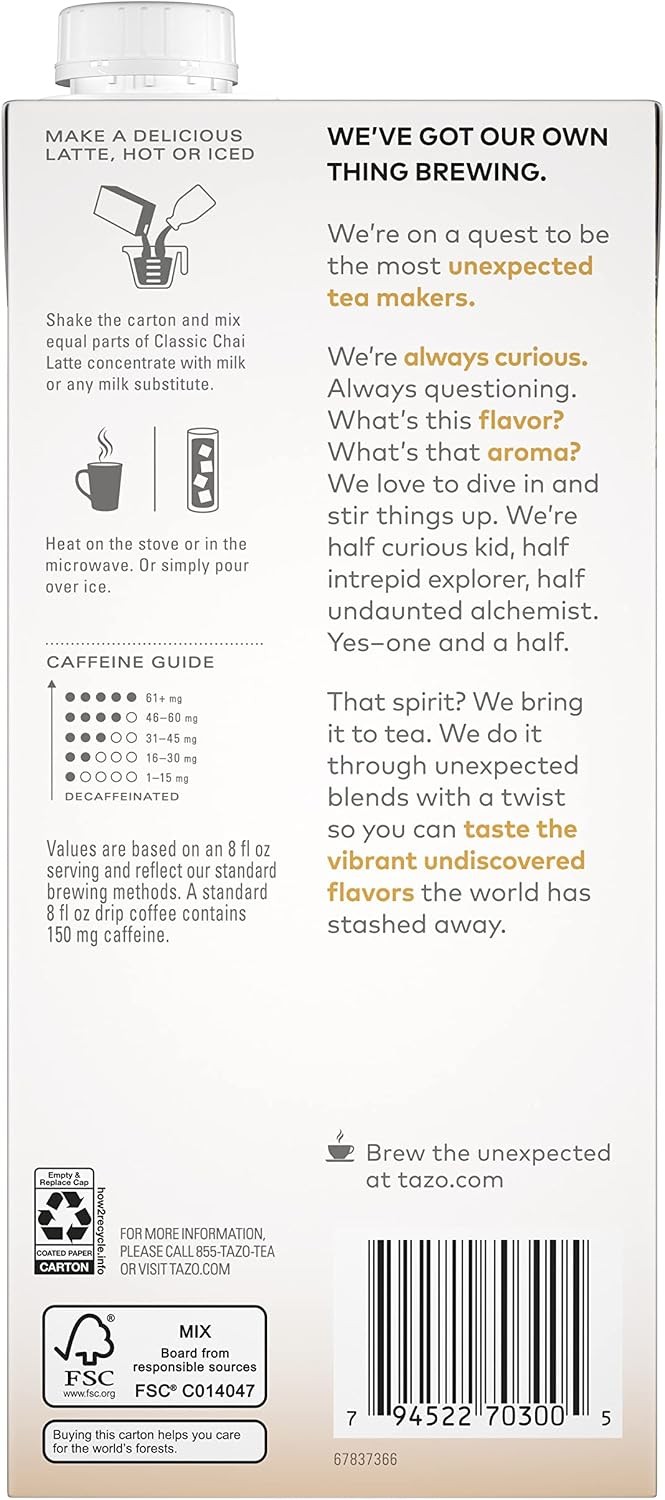 Classic Chai Latte Concentrate, 32 oz Carton | Premium Caffeinated Black Tea