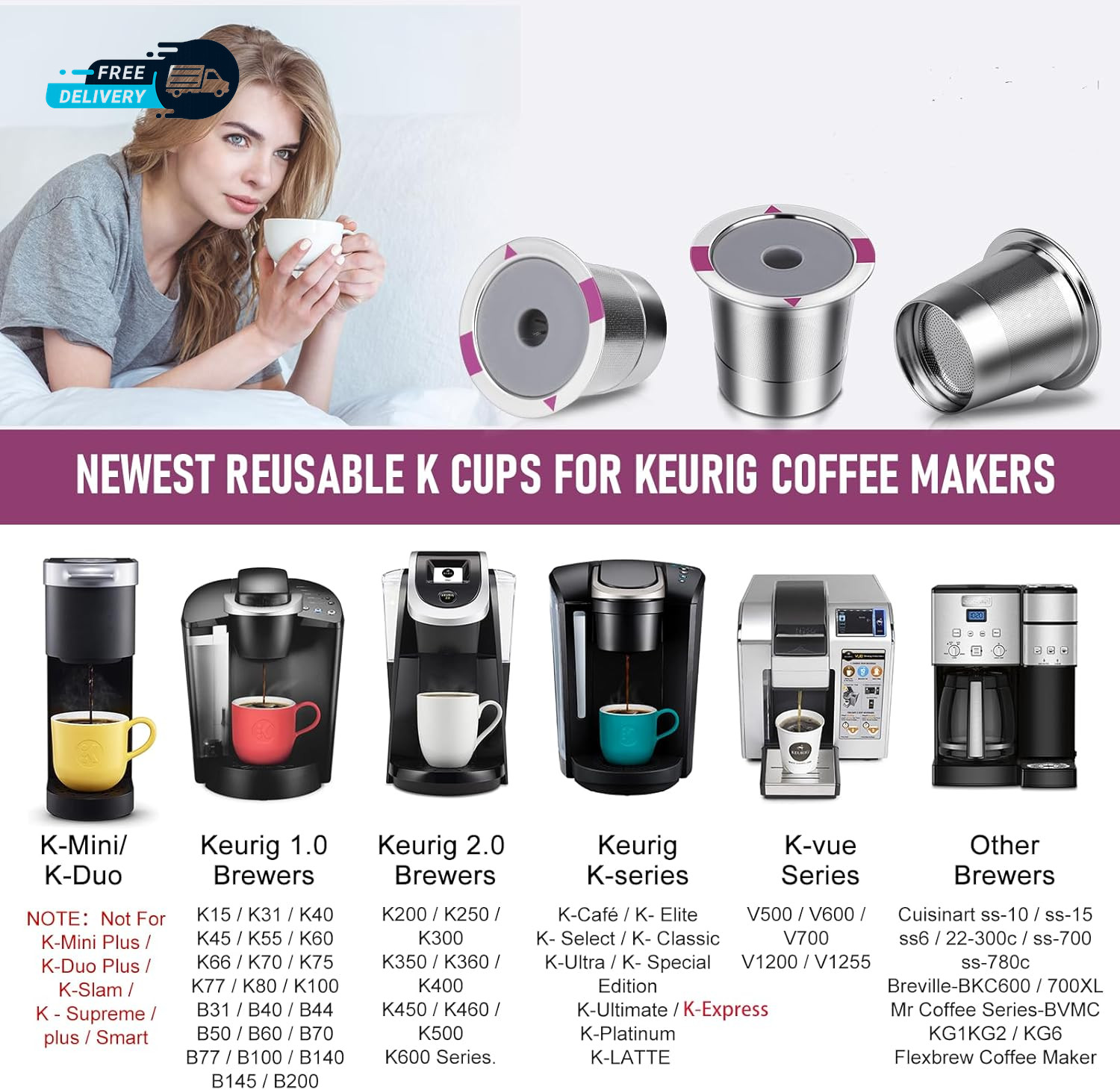 Reusable K Cups Universal Stainless Steel Reusable Coffee Pods Refillable Single