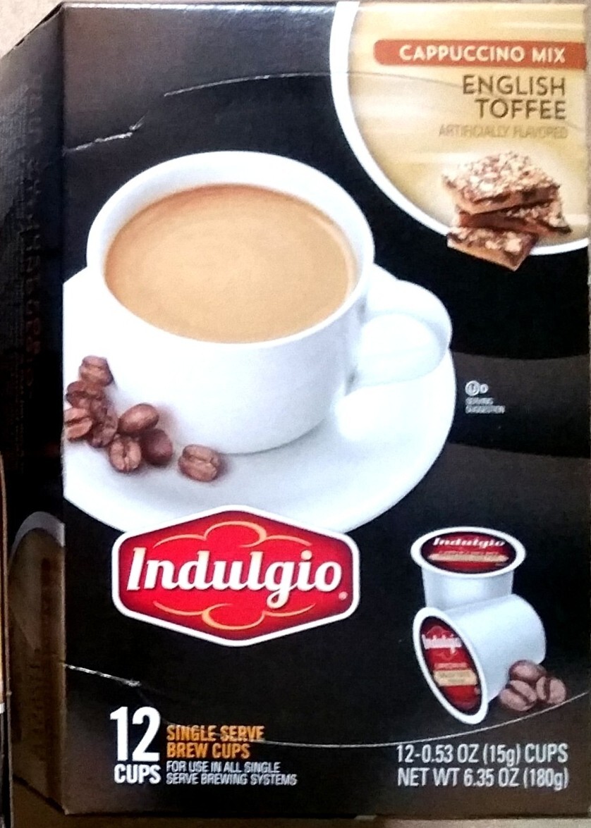 12 Indulgio ENGLISH TOFFEE Cappuccino K-Cup Coffee Pods Keurig-1 box 2027