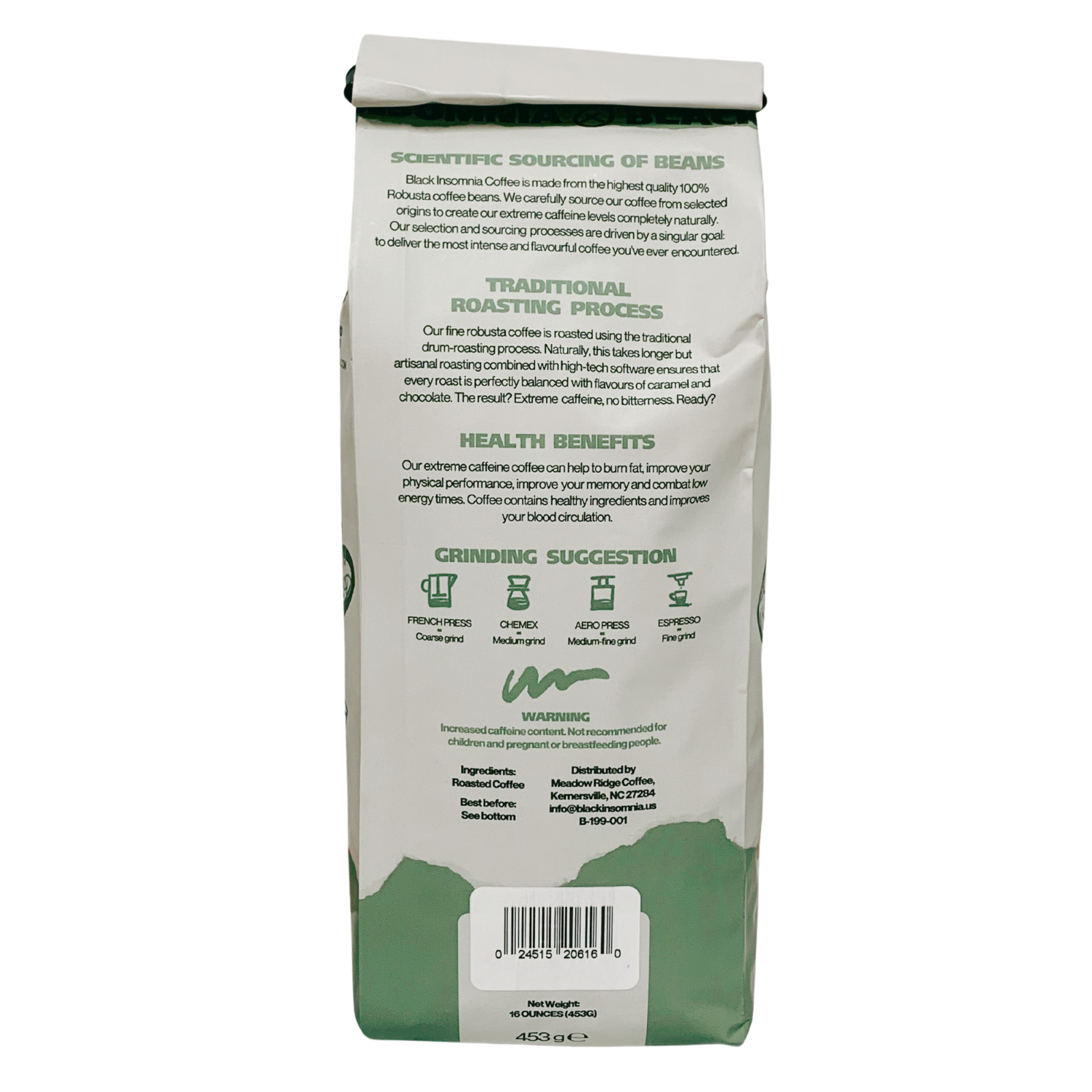 1lb Black Insomnia Extreme Caffeine Whole Bean Coffee Strongest High Caffeinated