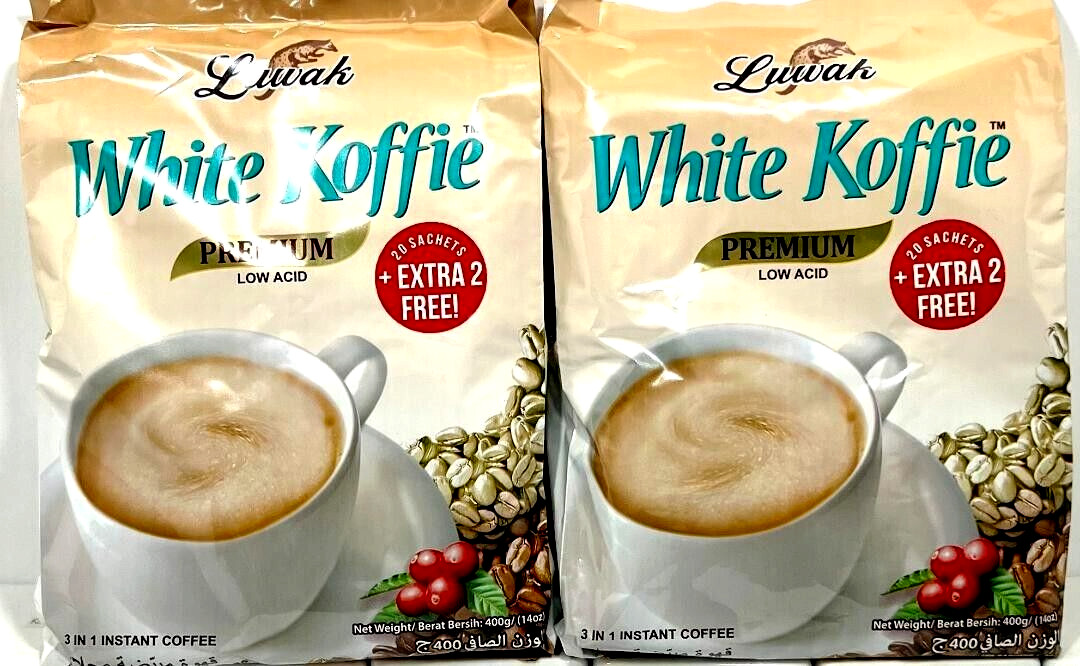 Luwak White Koffie Low Acid 3-In-1 Instant Coffee 20 Sachets x20g( Pack of 2 )