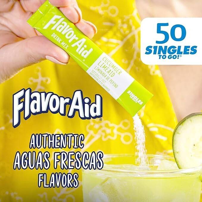 FLAVOR AID AGUAS FRESCAS SINGLES TO GO DRINK MIX 50-CT FREE SHIP