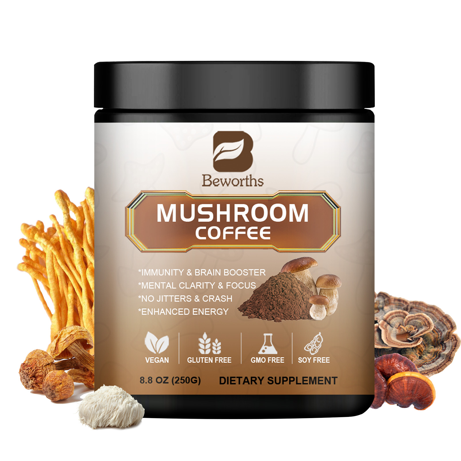 70/250/750g Mushroom Coffee 10 Mushroom Extract Powder Supply Brain&Memory