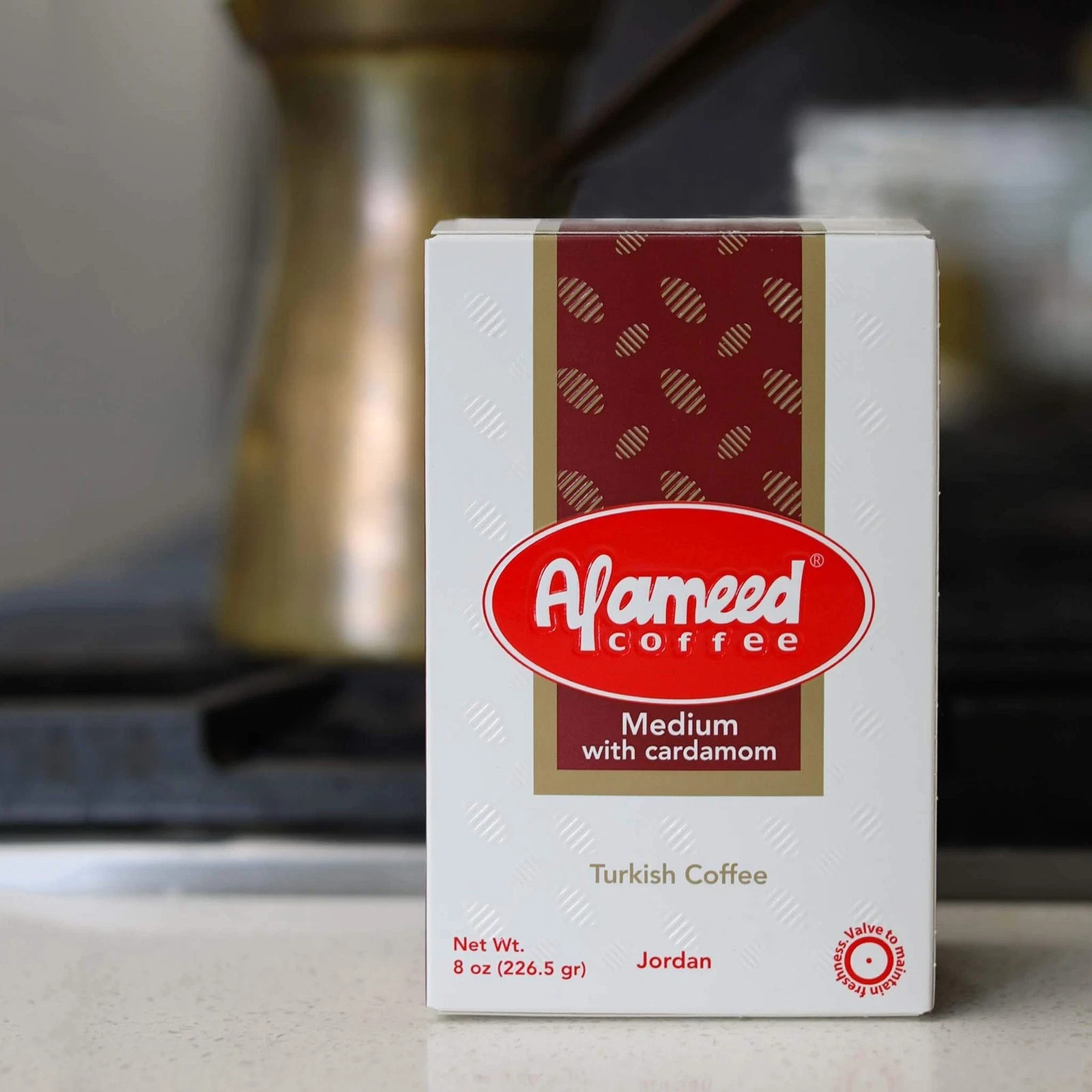 Al Ameed Gourmet Turkish Ground Coffee Medium Roast With Cardamom, 100%