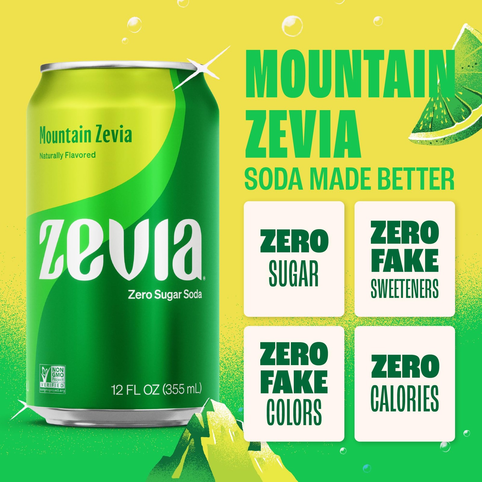 Zevia Zero Sugar Soda, Mountain Zevia, 12 oz Cans (24-Pack) Naturally Sweetened