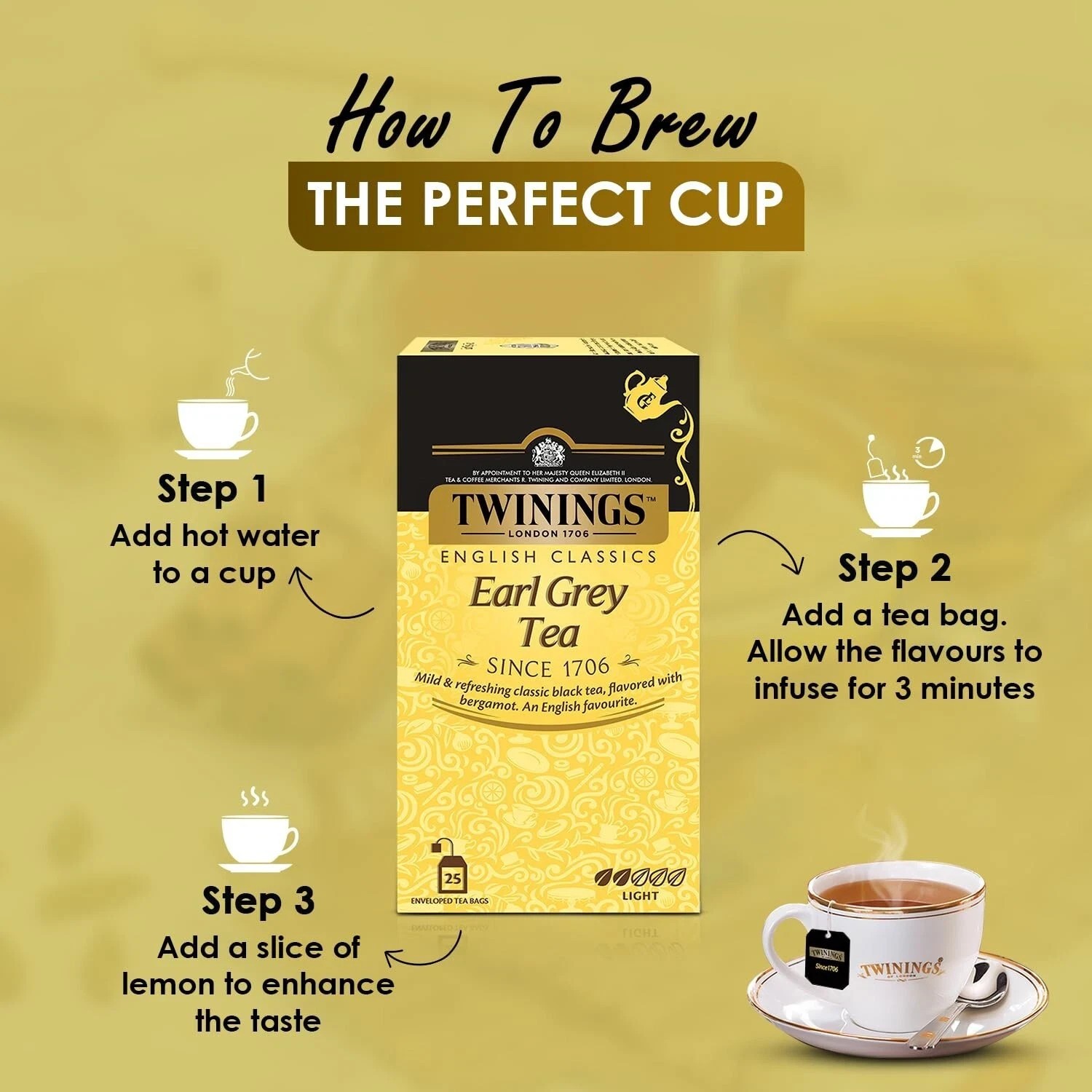 Twinings Earl Grey Tea 25 Teabags Premium English Classic Black Chai Flavor 50g