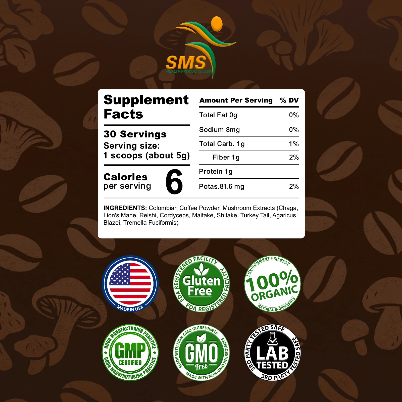 Organic Mushroom Coffee 9 Adaptogenic Mushroom Blend 150g 30 Servings