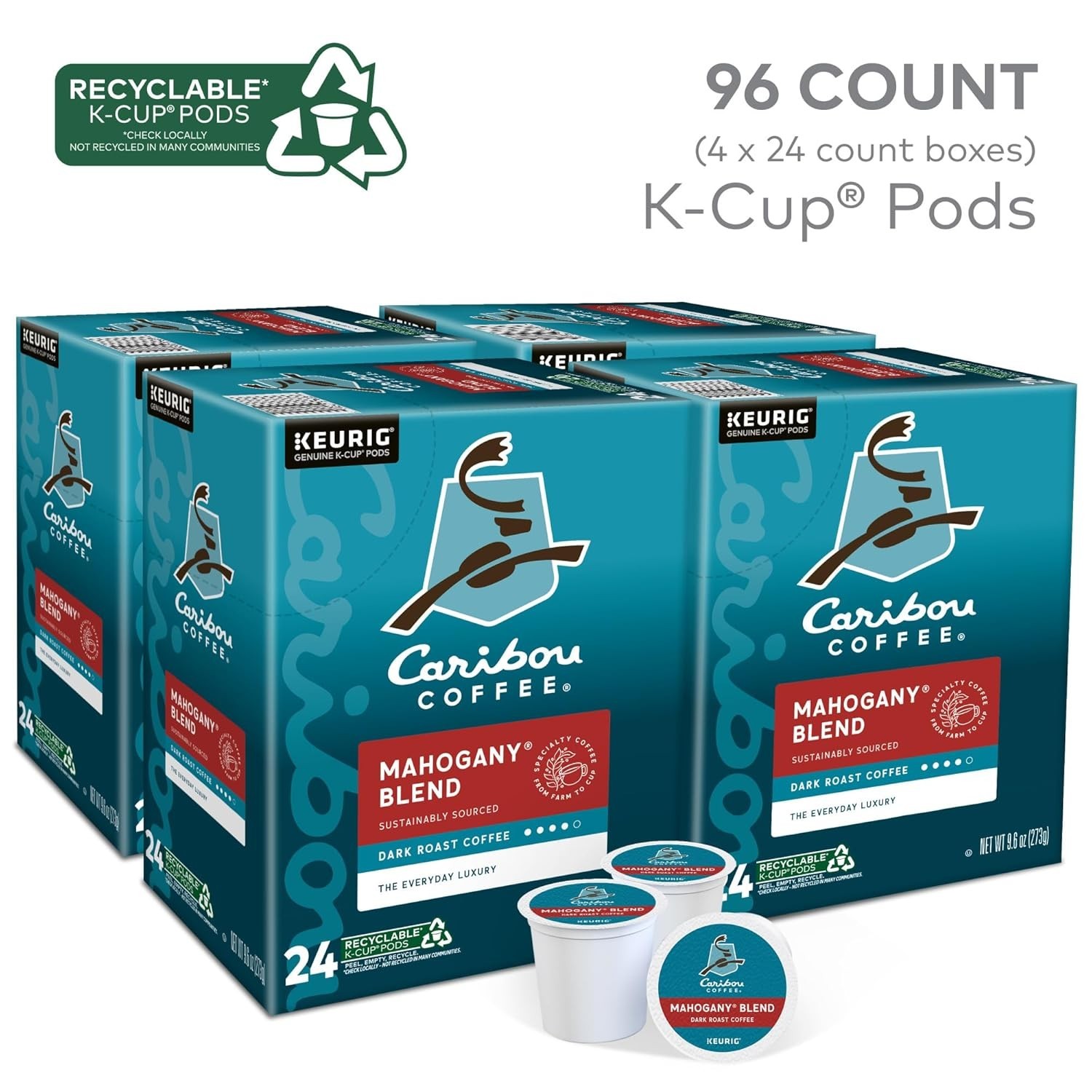 Caribou Coffee Mahogany Keurig Single-Serve K-Cup Pods 96 Count