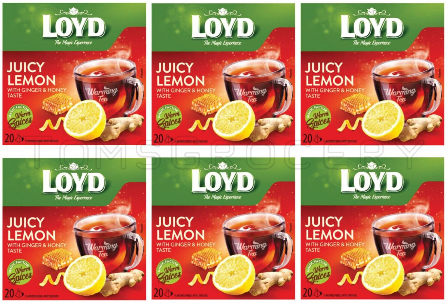 6 LOYD JUICY LEMON with Ginger & Honey Flavor Fruit Tea Boxes (120 servings)