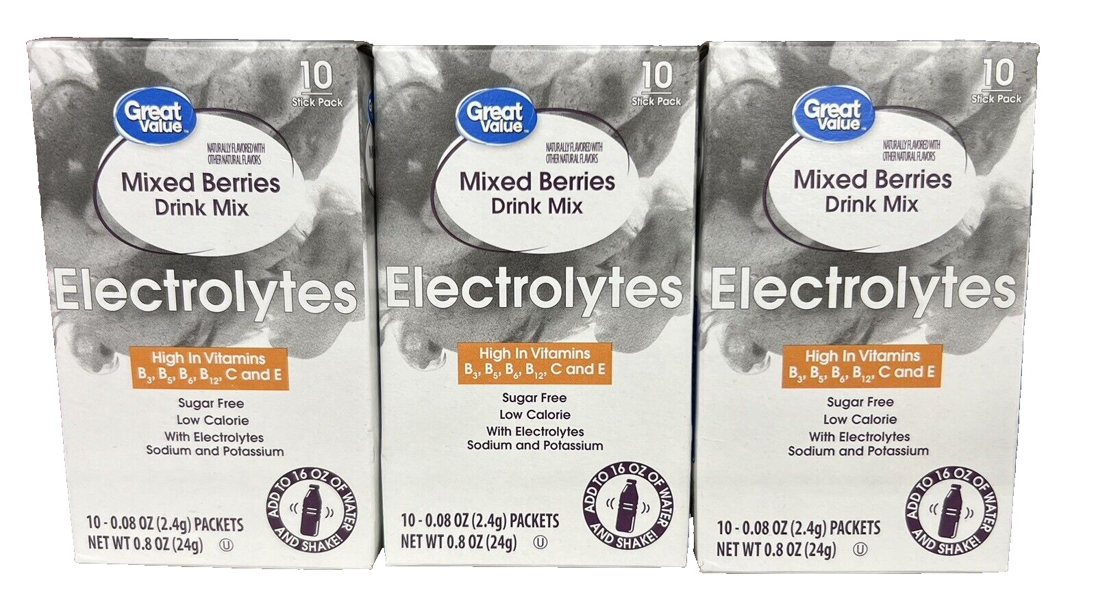 Great Value Mixed Berries Electrolyte Vitamin Enriched Drink Mix Sticks (3 Pack)