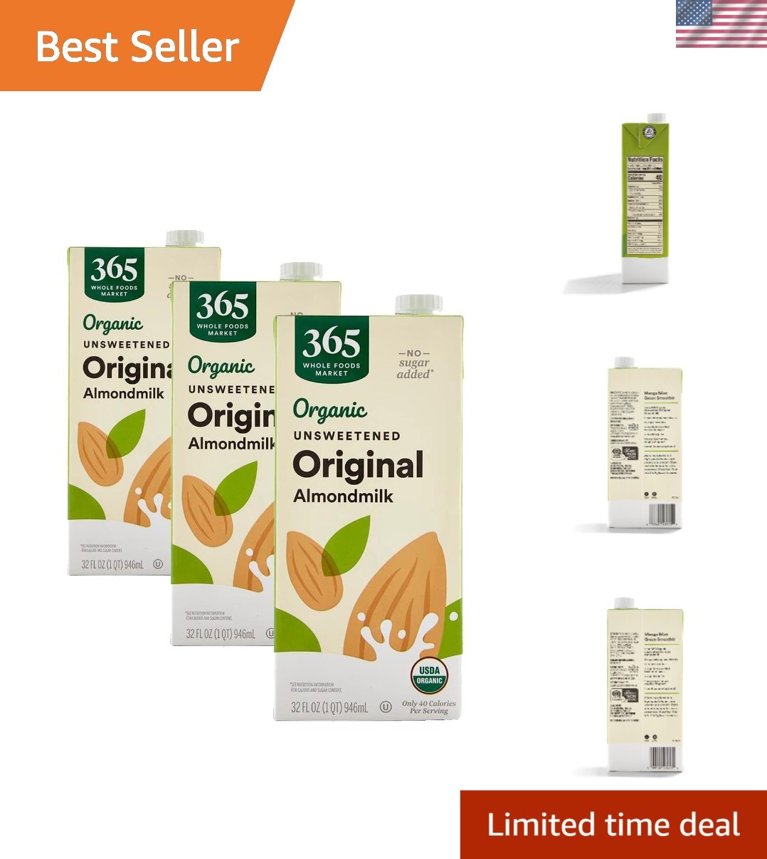 Organic Unsweetened Almond Milk, 32 Fl Oz Pack of 3