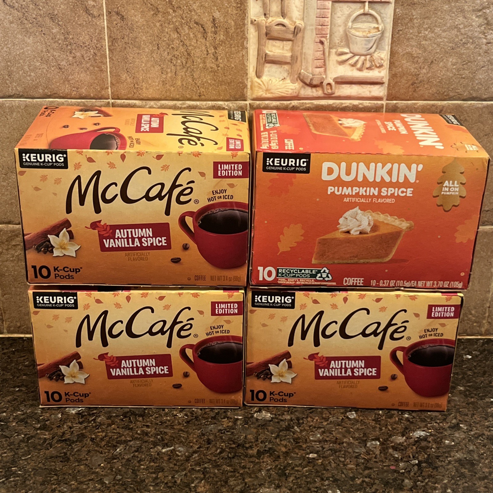 40 Ct Fall Coffee K-Cup Lot: (3) McCafe Autumn Vanilla Spice (1) Dunkin Pumpkin
