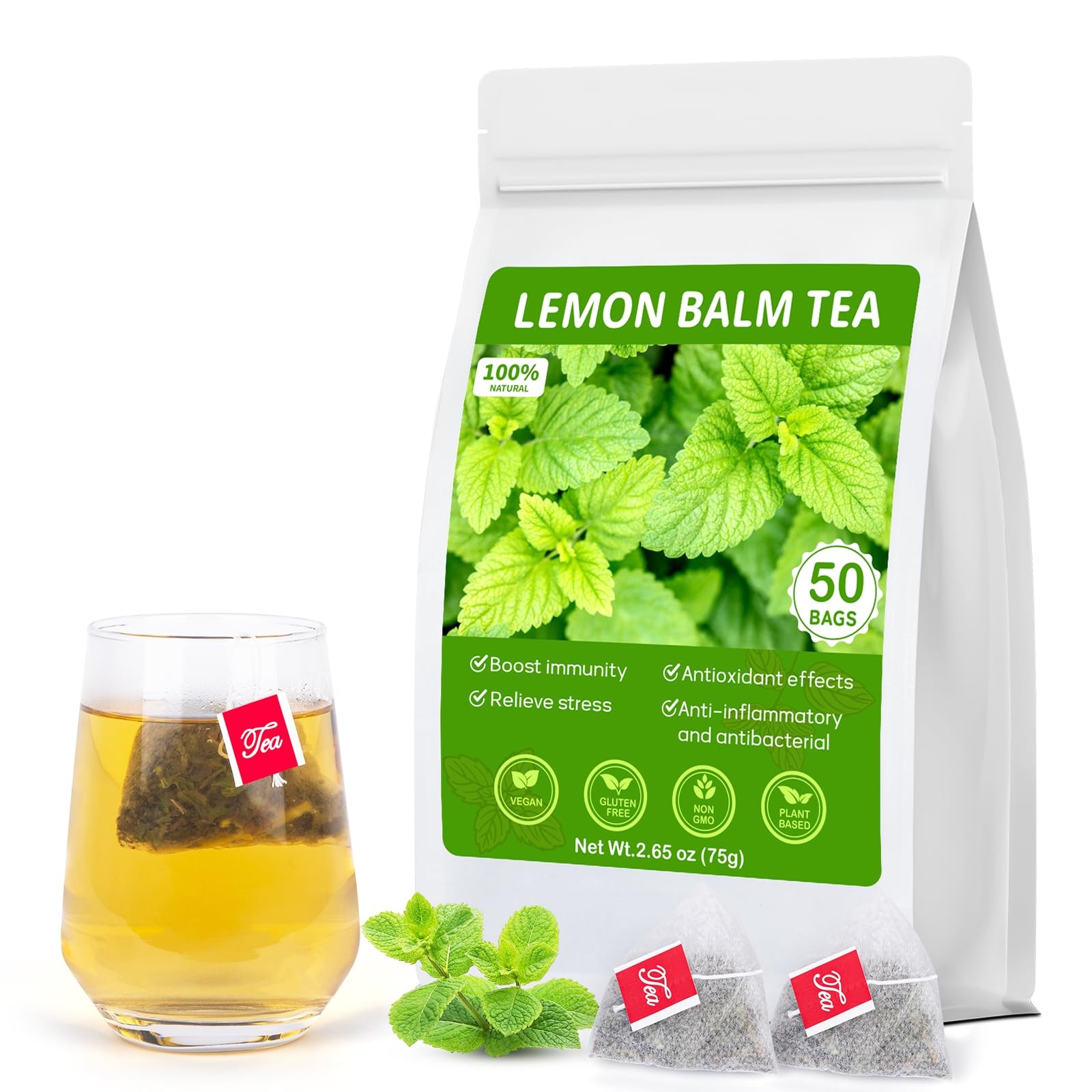Lemon Balm Tea, 100% Pure & Natural Leaves 50 Count (Pack of 1)