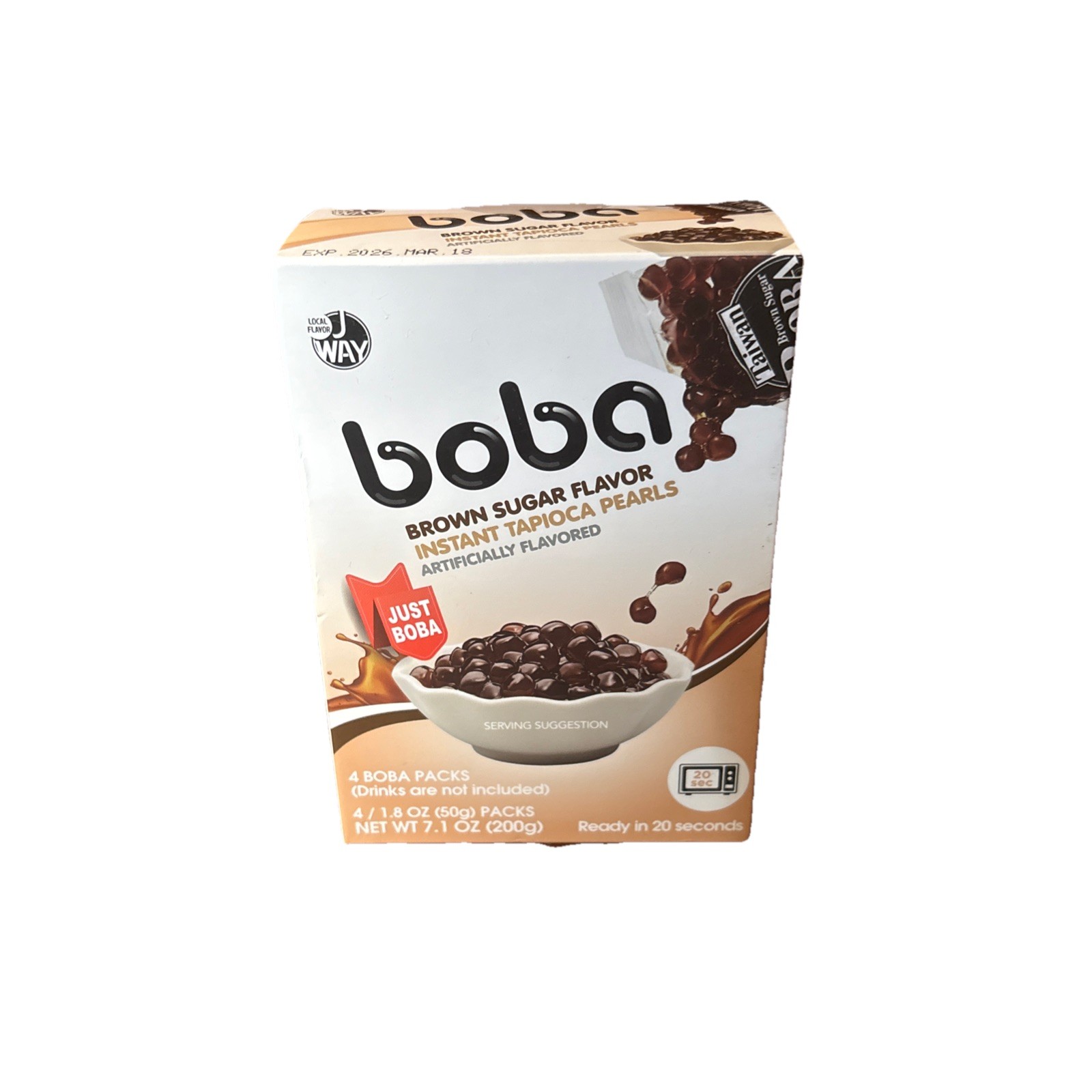 J Way Instant Boba Brown Sugar Tea (4-1.8oz packs) Drink Kit box 7.1 Oz 3/18/26