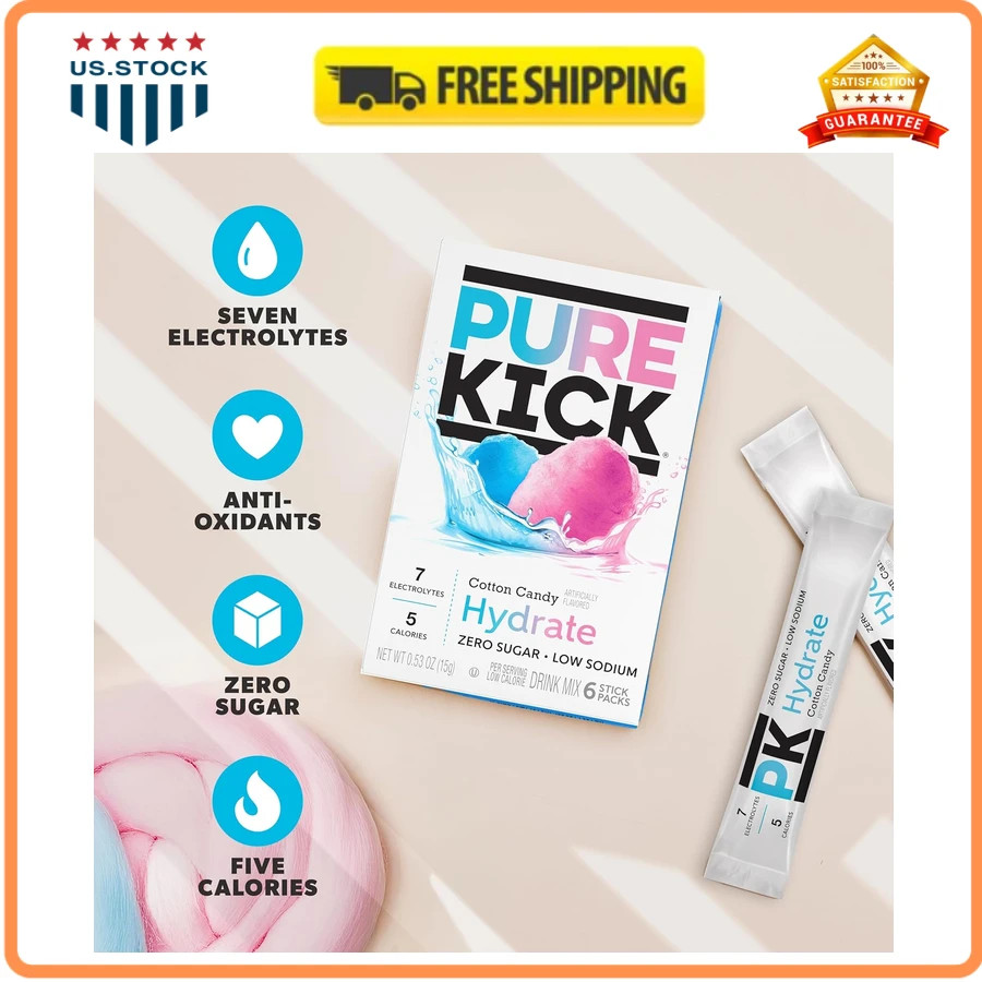 Pure Kick Hydration Drink Mix Singles To Go Cotton Candy 72 Packets