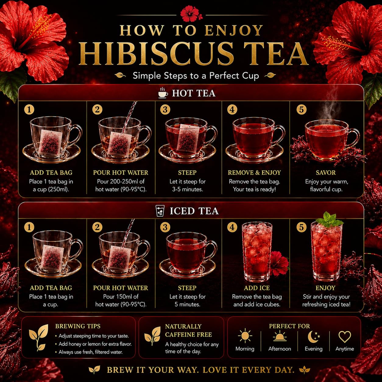Premium 80 Hibiscus Flowers Tea Bags, 100% Natural, Handmade & Pure from Hibi