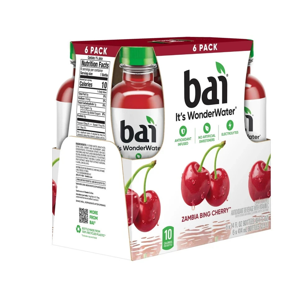 Bai Zambia Bing Cherry Antioxidant Water Beverage 14 fl oz 6 Pack Bottles
