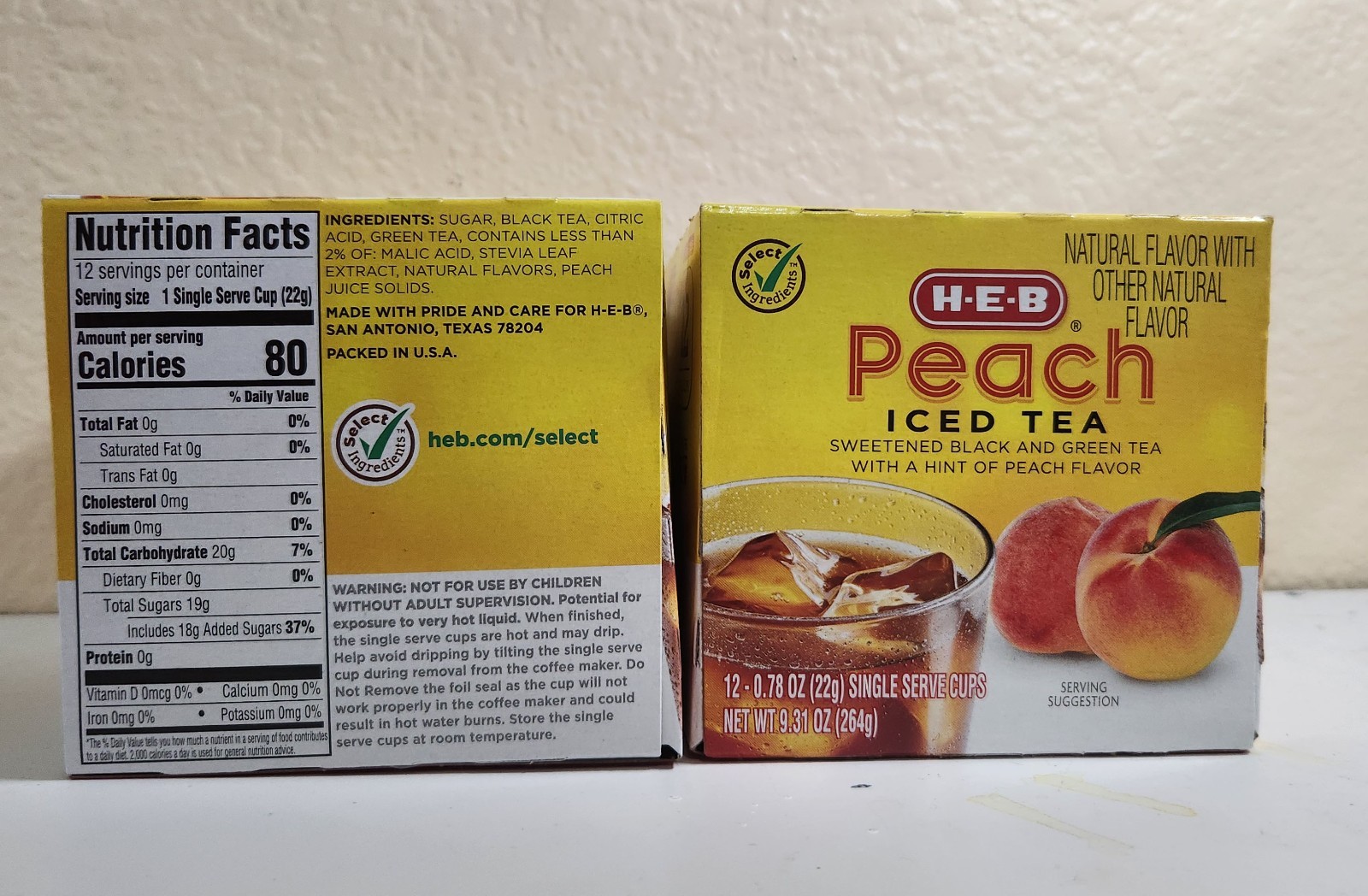 HEB Peach Iced Tea 12 Single Cups Compatible with Keurig K-cup (Set of 2)