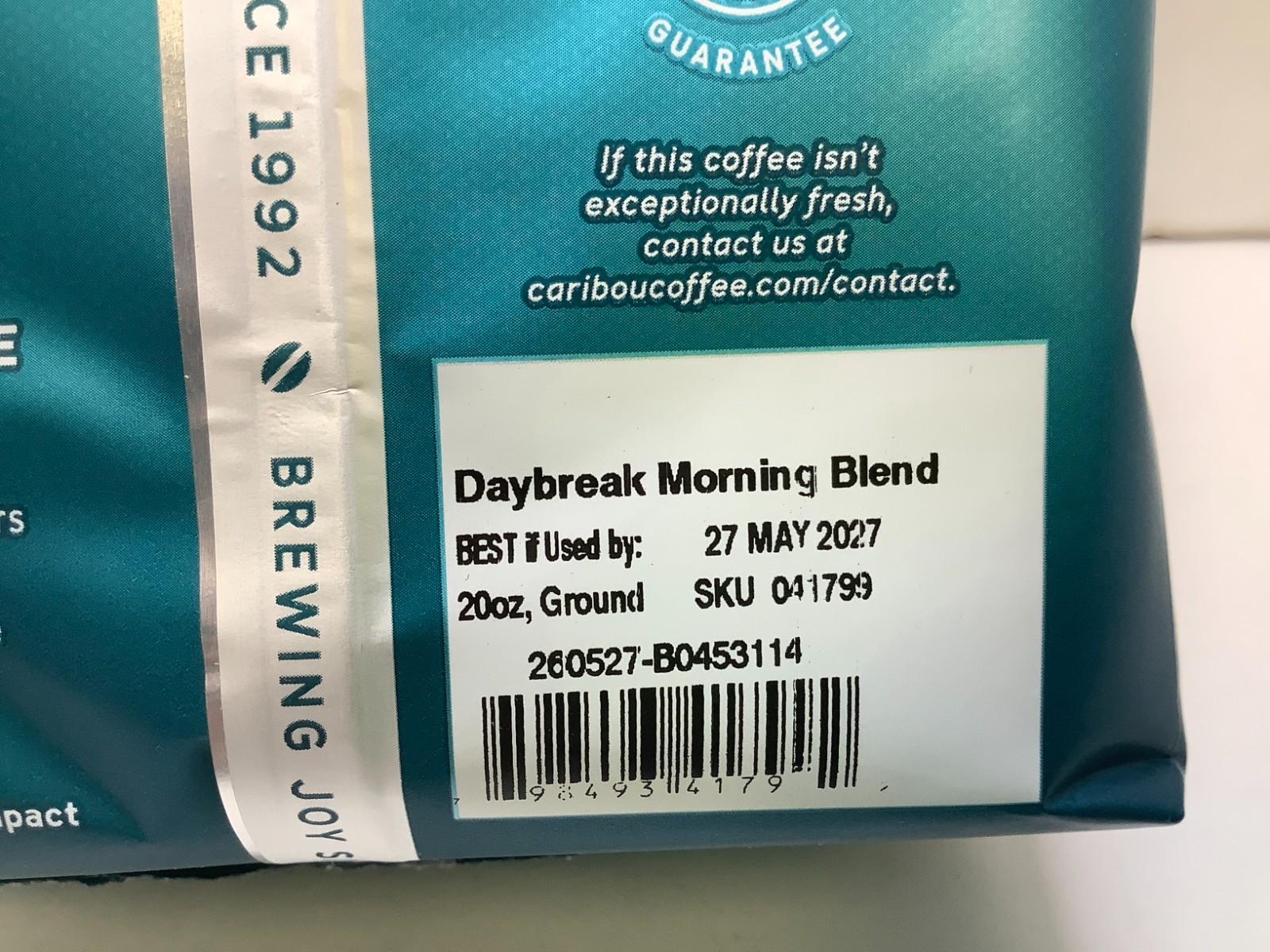 Caribou Coffee Daybreak Blend, Light Roast, 20oz, Ground Coffee, 6pk, 05/2027