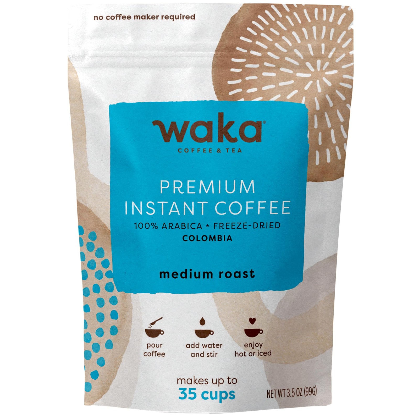 Waka Instant Coffee, Medium Roast – 100% Arabica Colombian Beans, 3.5 oz