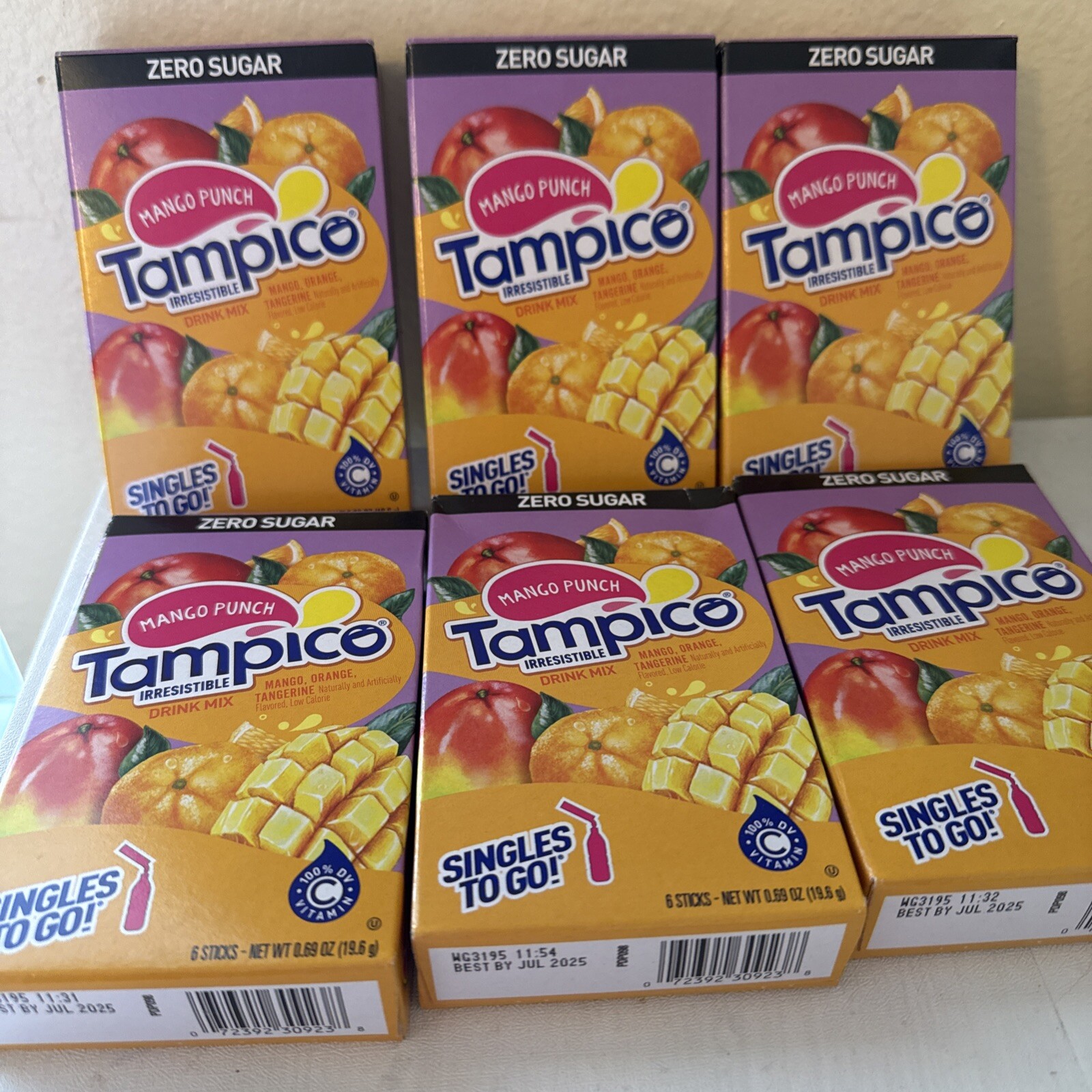 Mango Punch Tampico Singles To Go Drink Mix Packets, Sugar Free (Pack of 6)