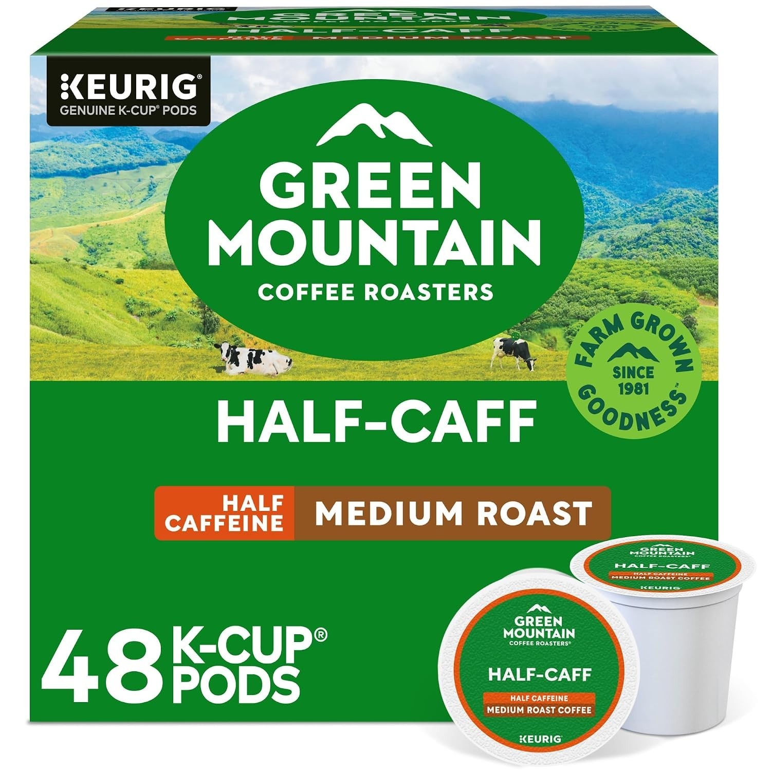 Green Mountain Coffee Half-Caff, Keurig K-Cup Pod, Medium Roast, 48 Count