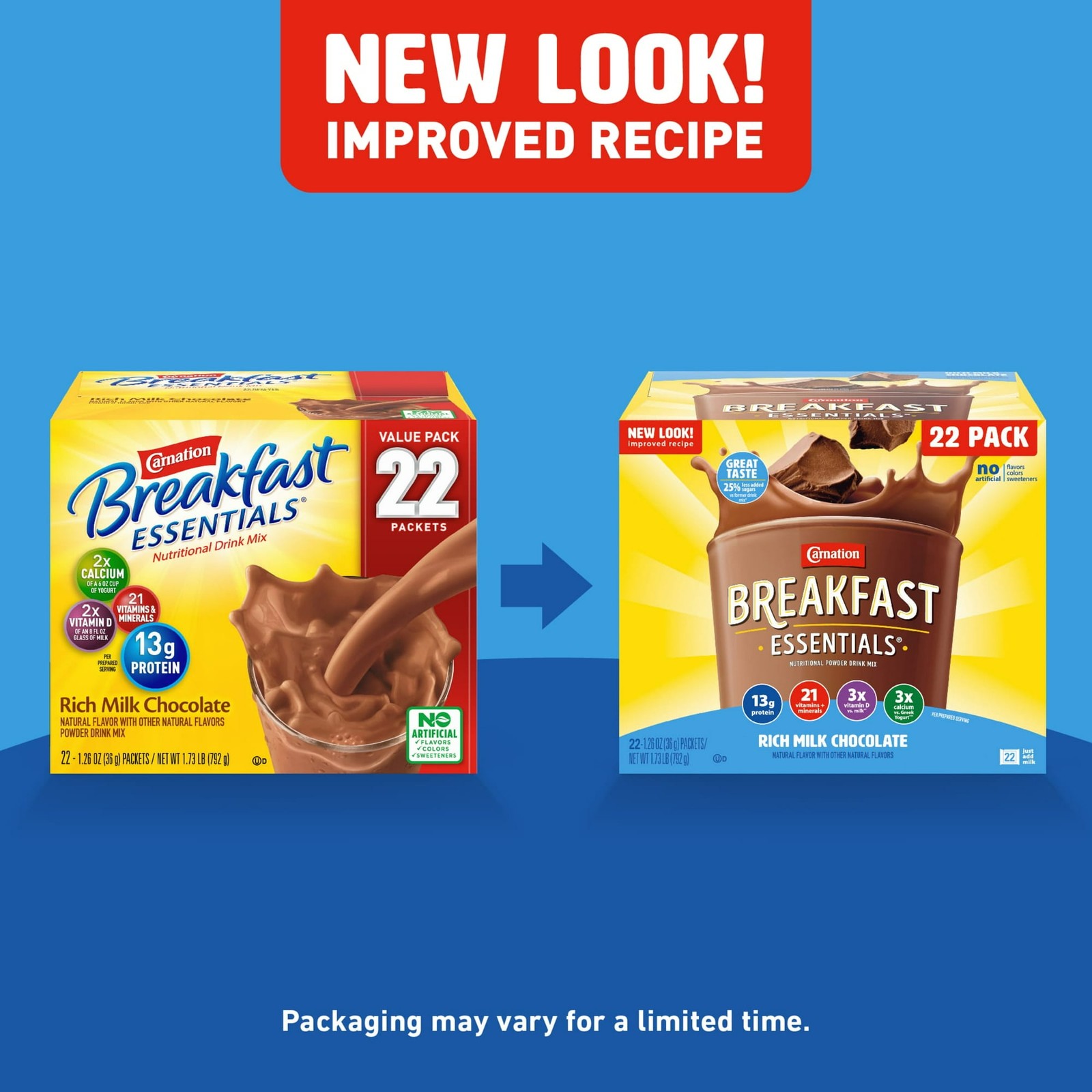 Carnation Instant Breakfast Powder Drink Mix, Rich Milk Chocolate, Box of 22