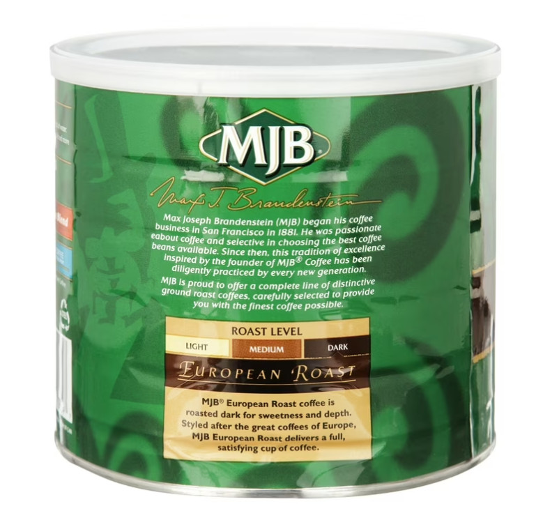 MJB European Ground Coffee, Dark Roast, 23 Ounce Can