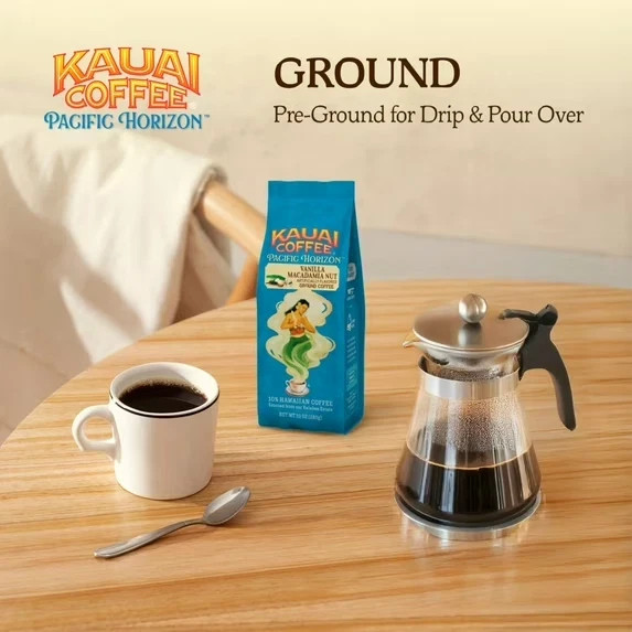 Kauai Coffee Coconut Vanilla Crunch Medium Roast Arabica Ground Coffee bag 10 oz