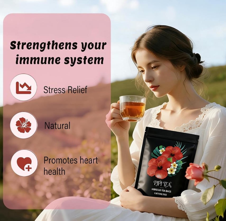 PiPi Tea Caffeine Free Herbal Tea Organic Hibiscus Tea Bags Rich in Antioxi 30