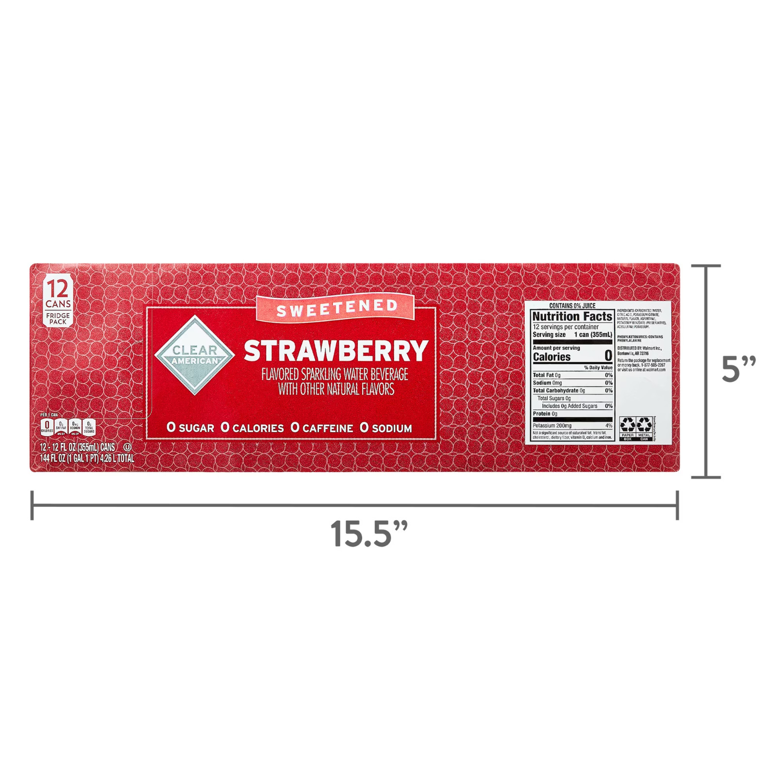 Clear American Strawberry Sparkling Water, 12 fl oz, 12 Count- Free Shipping