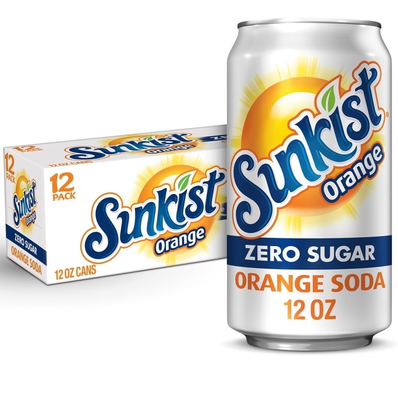 Sunkist Zero Sugar Orange Soda Pop, 12 fl oz, 12 Pack Cans Free Shipping