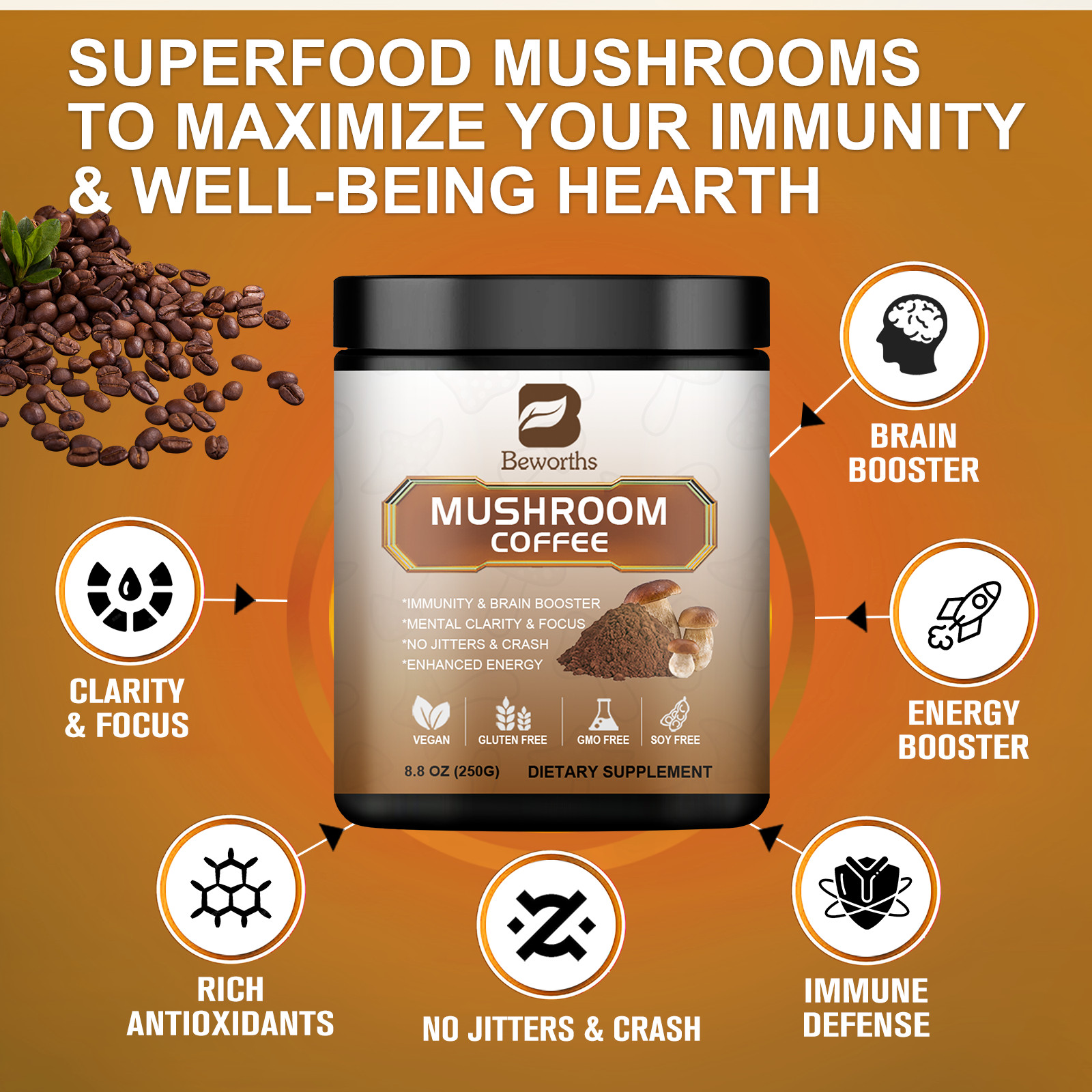 70/250/750g Mushroom Coffee 10 Mushroom Extract Powder Supply Brain&Memory