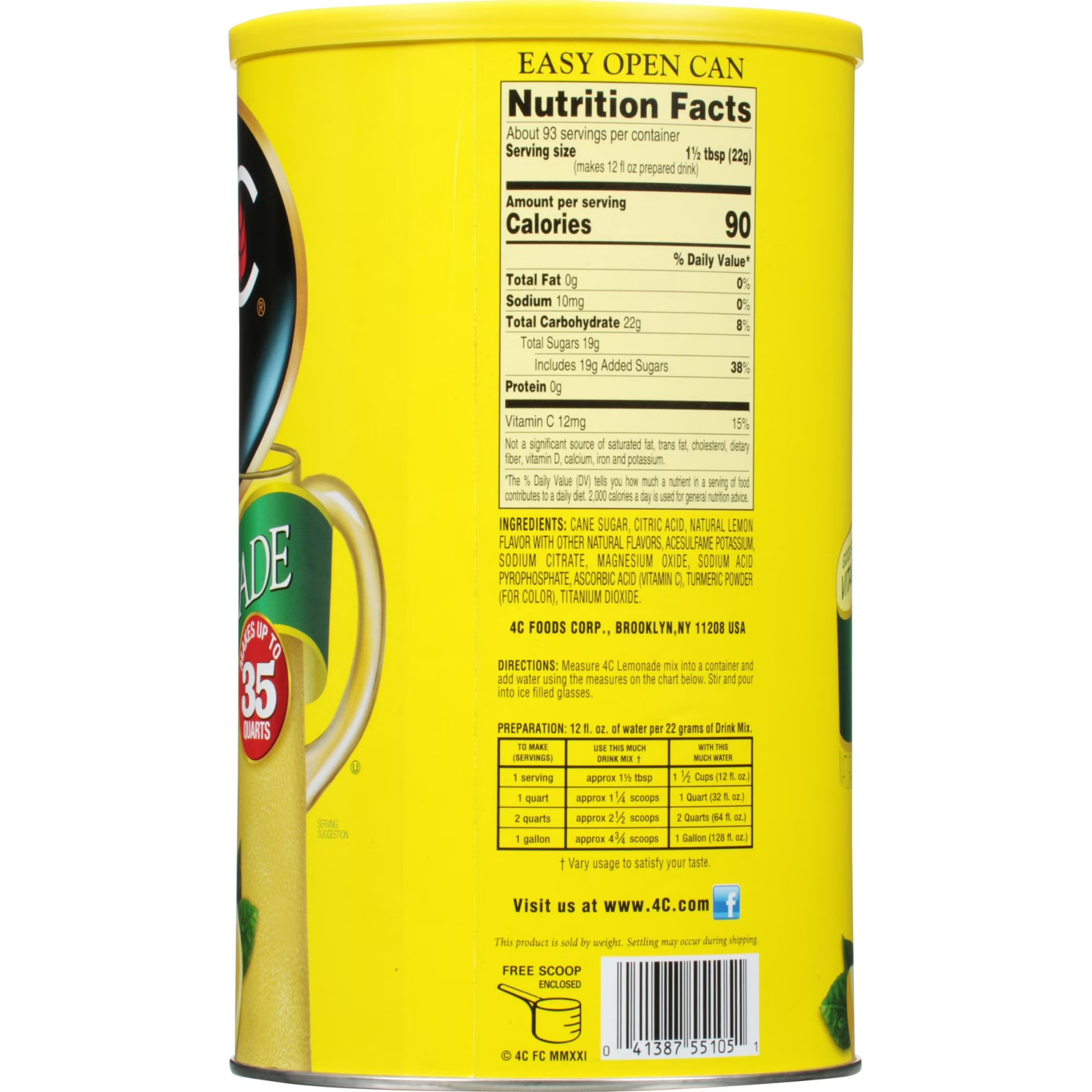 (3 pack) 4C 35 Qt Powdered Soft Drink Mix Lemonade, 72.5 oz, Single Pack…