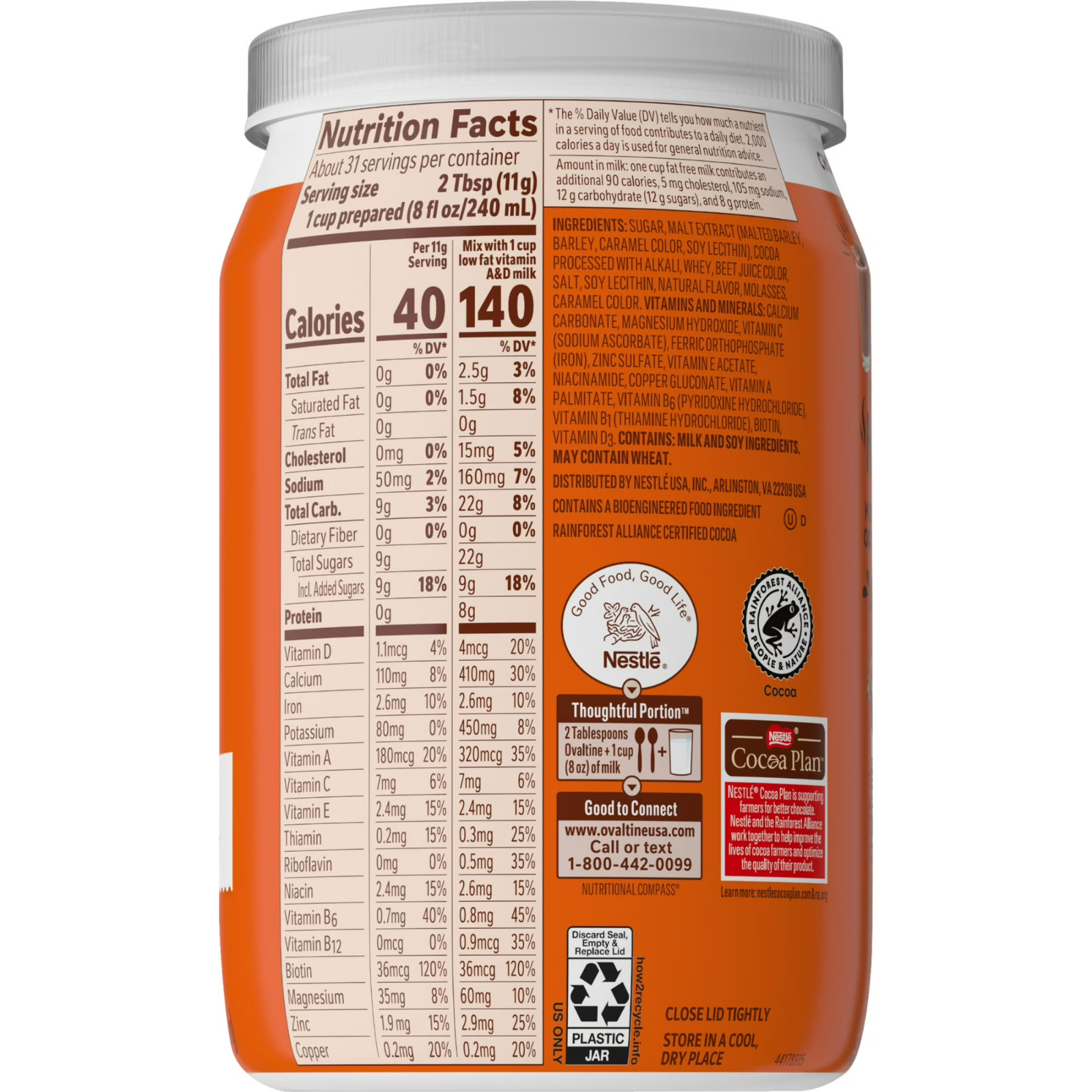 Ovaltine Chocolate Malt Powdered Drink Mix for Hot and Cold Milk Canister 12 oz,