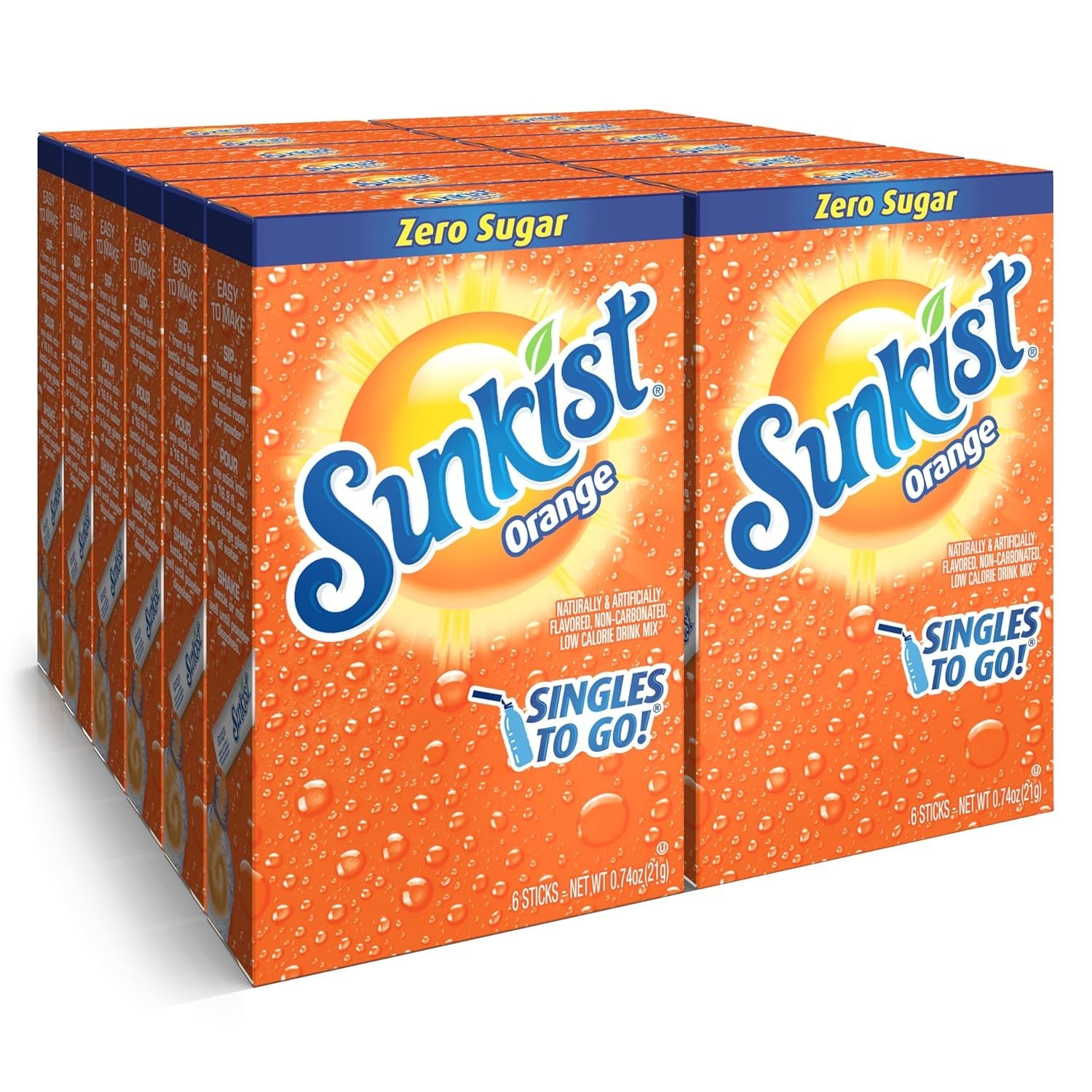 Sunkist Soda Orange Singles Travel Pack – 12 Boxes, 72 Caffeine-Free Servings