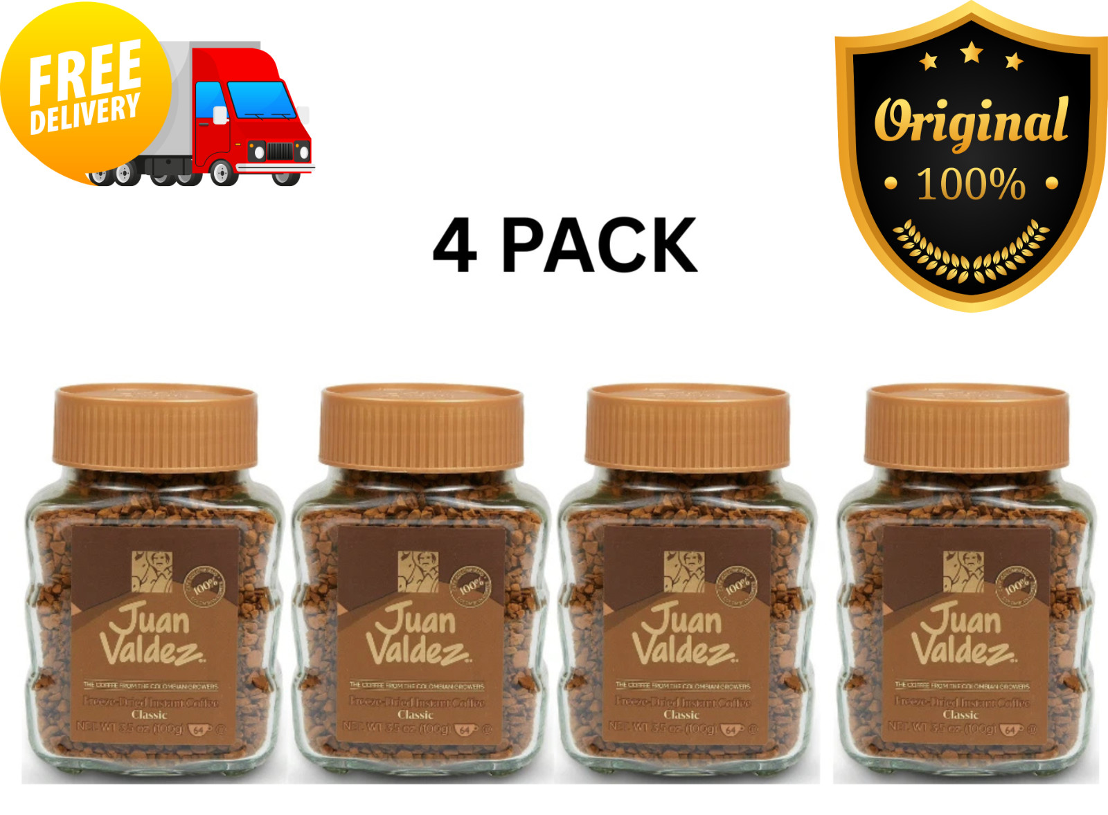 Juan Valdez Freeze Dried Instant Coffee 3.52 oz 4 Pack Classic Colombian