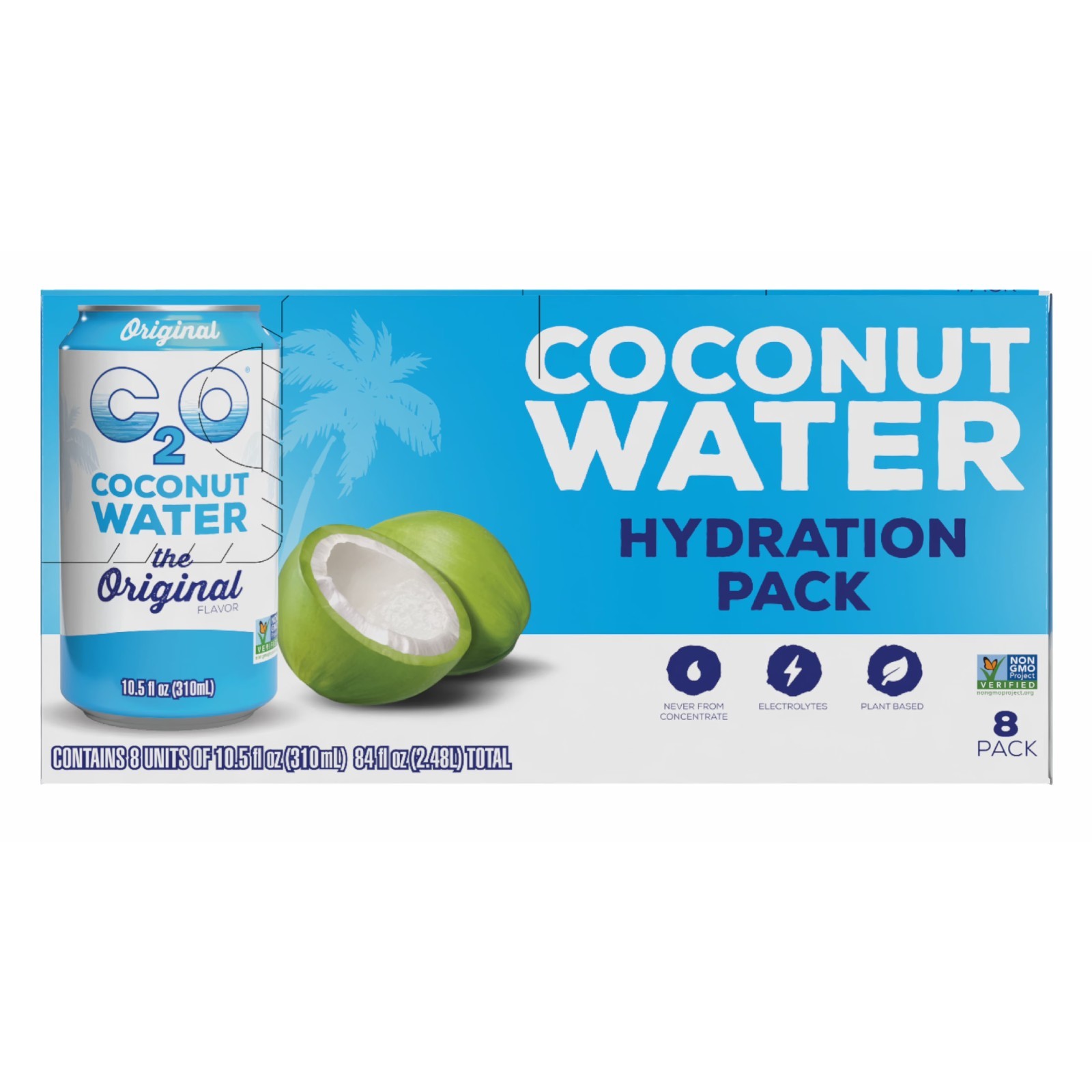 C2O Pure Coconut Water, Coconut Water Hydration Pack, 10.5 fl oz, 8 Pack.