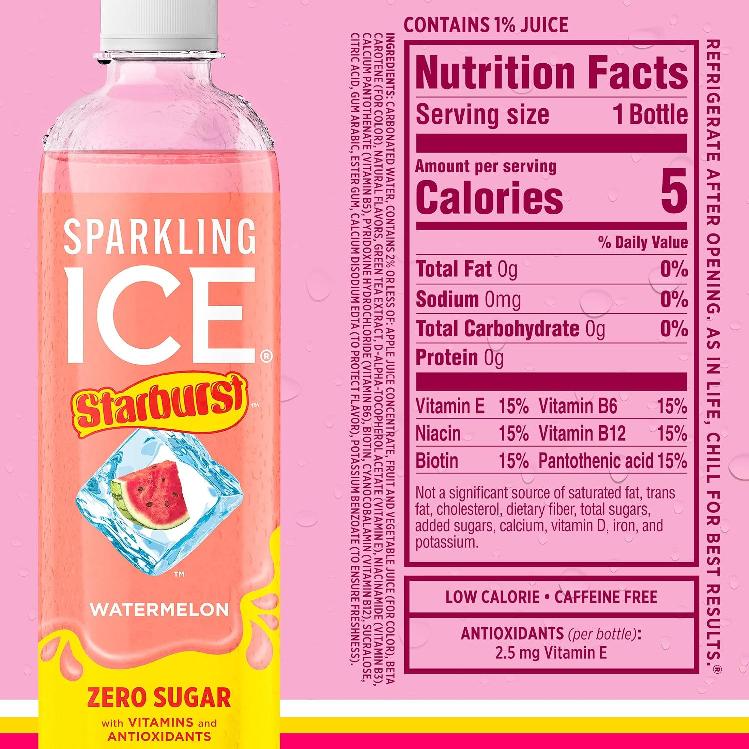 Sparkling Ice STARBURST Zero Sugar Flavored Sparkling Water, Pack 12