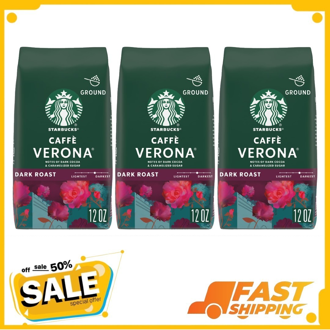 ( 3 Pack ) Starbucks Caffè Verona, Ground Coffee, Dark Roast, 12 oz