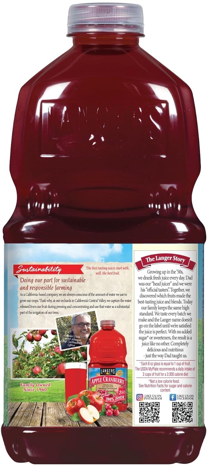 2 PACK- Langers Apple Berry Cherry 100% Juice No Sugar Added, Vitamin C, 64 Oz.