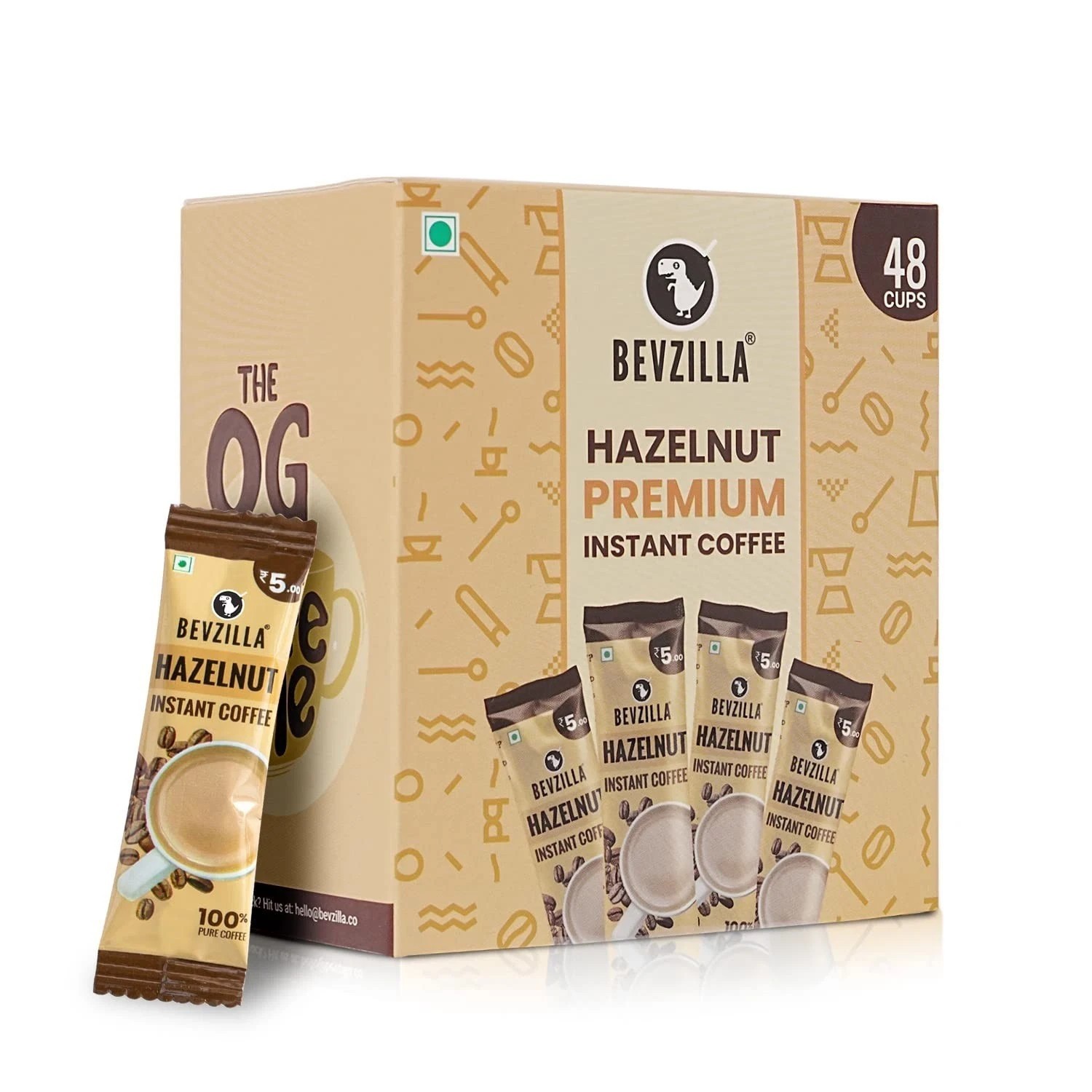 Bevzilla 48 Instant Coffee Powder Sachets (Hazelnut) – 96 Grams Hot & Cold Coffe