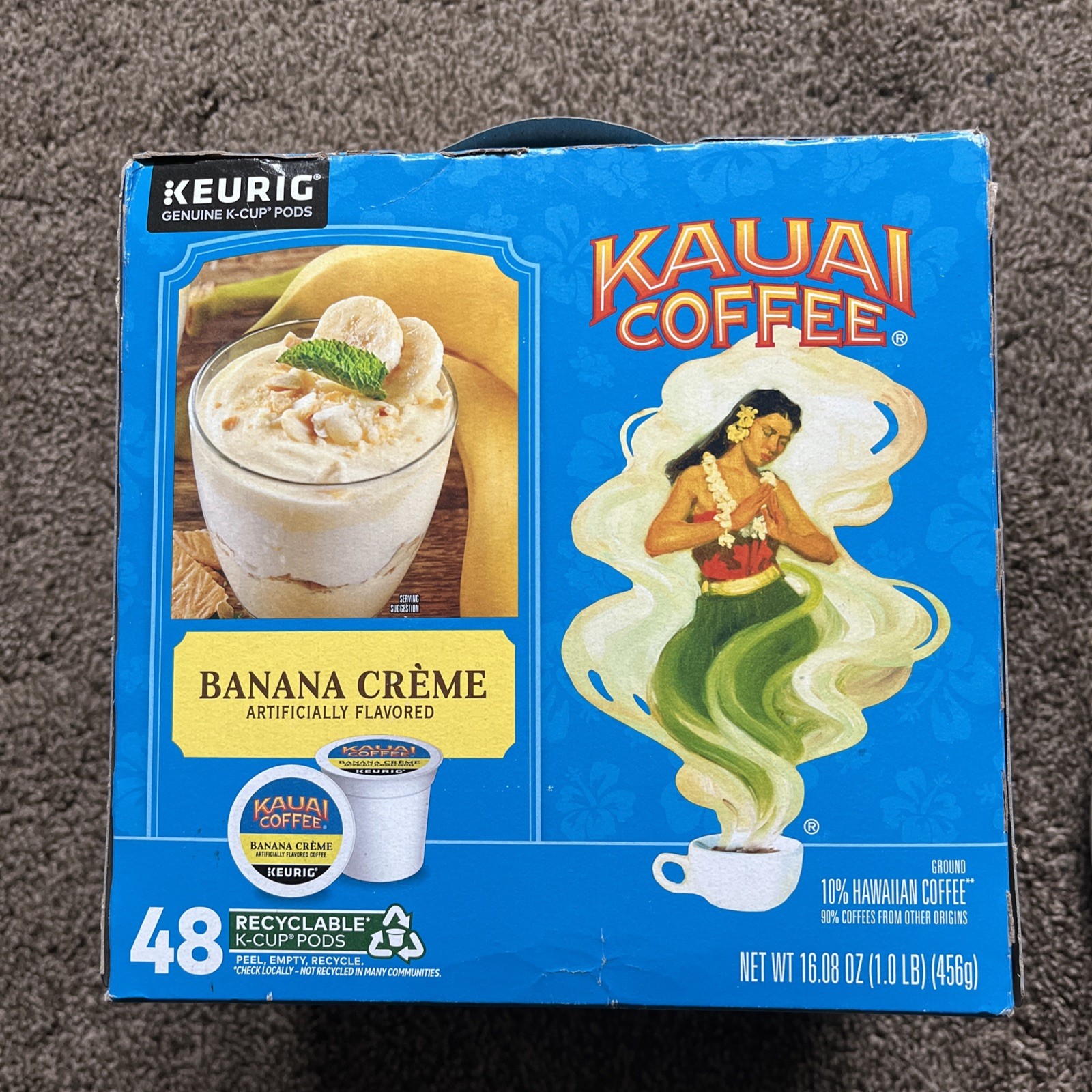 Kauai Coffee Banana Crème K-Cups For Keurig 10% Hawaiian Coffee 48 Pods. New