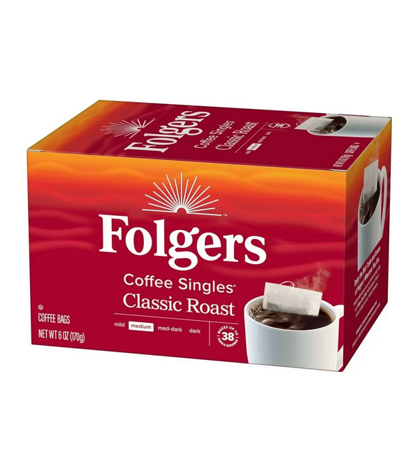 Folgers Coffee Singles Classic Roast Coffee Bags, 38 Count