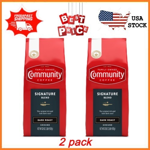 2 pack Community Coffee Signature Blend Dark Roast Ground Coffee, 32 Oz, Bag