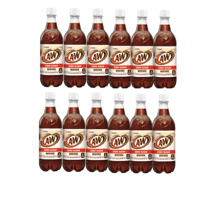 A&W Zero sugar Root Beer, 20 Fl Oz Bottles, (Pack of 12)